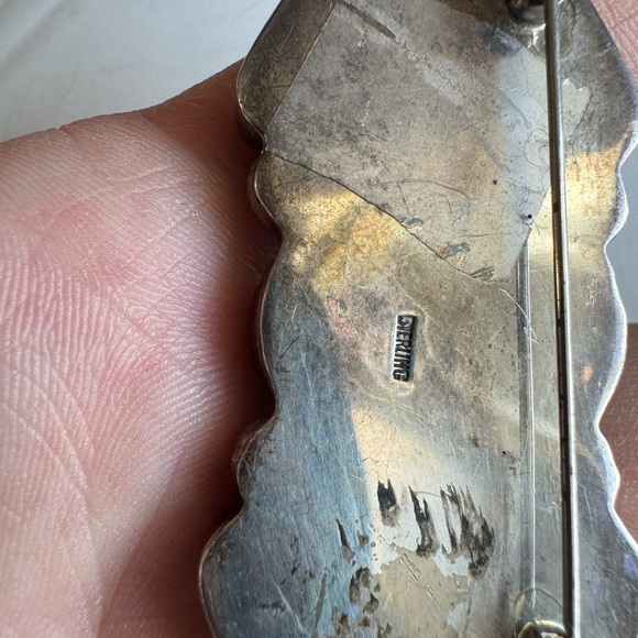 Elegant Sterling Silver Black Onyx and Green Abalone Pin brooch 22.9g - Picture 11 of 15